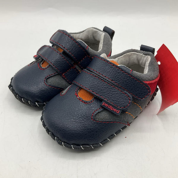 Size S (6-12m): Pediped Grayson NAVY ORANGE Soft-Sole Baby Shoes NEW in BOX