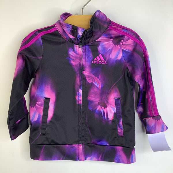 Size 9m: Adidas Purple/Black Floral Zip Up Athletic Jacket