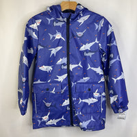 Size 10: Jonles Blue/Purple Sharks Fleece Lined Rain Coat