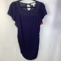 Size M: Motherhood Maternity Navy Blue Collard Lace Short Sleeve Shirt