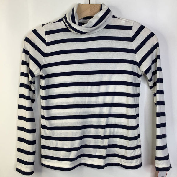 Size 8: Crewcuts White Navy Blue Striped Turtle Neck Long Sleeve Shirt