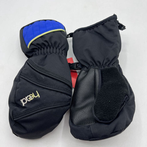 Size S: Head Black/Blue Fleece Lined Winter Mittens