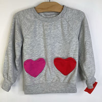 Size 3: Tucker + Tate Light Grey Pink/Red Heart Pockets Pullover Sweatshirt