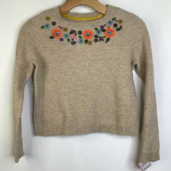 Size 9-10: Johnnie B Creme Knitted Embroidered Flowers Sweater