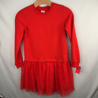 Size 8 (130): Hanna Andersson Red Hearts Tulle Skirt Long Sleeve Sweatshirt Dress