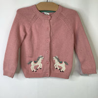 Size 2-3: Baby Boden Pink White Horses Knitted Button-up Cardigan