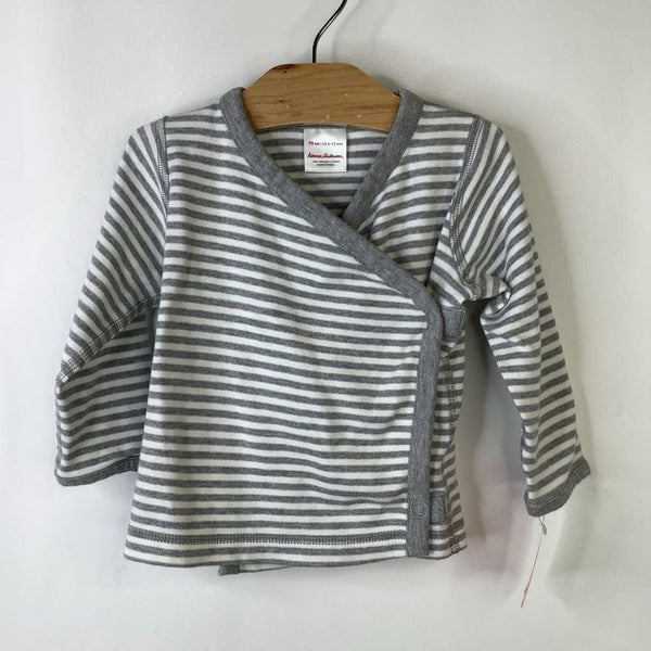 Size 6-12m (70): Hanna Andersson Grey/White Striped Wrap Long Sleeve Shirt