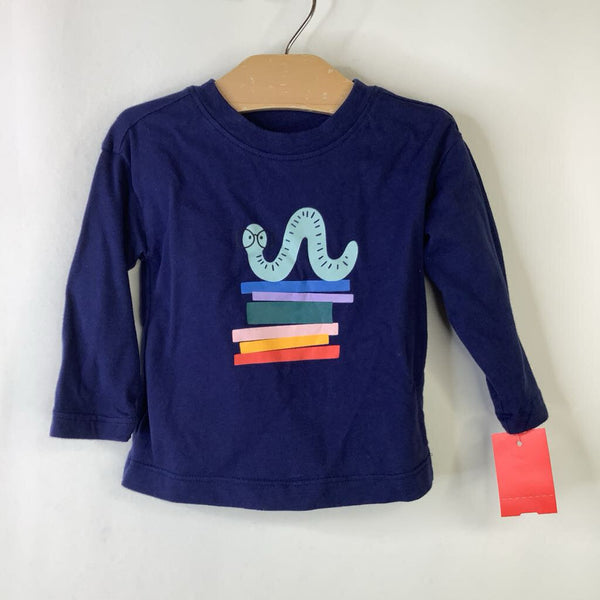 Size 6-12m (70): Hanna Andersson Navy Blue Rainbow Book Worm Long Sleeve Shirt