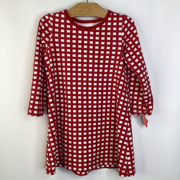 Size 4 (100): Hanna Andersson Red/White Window Pane Long Sleeve Dress