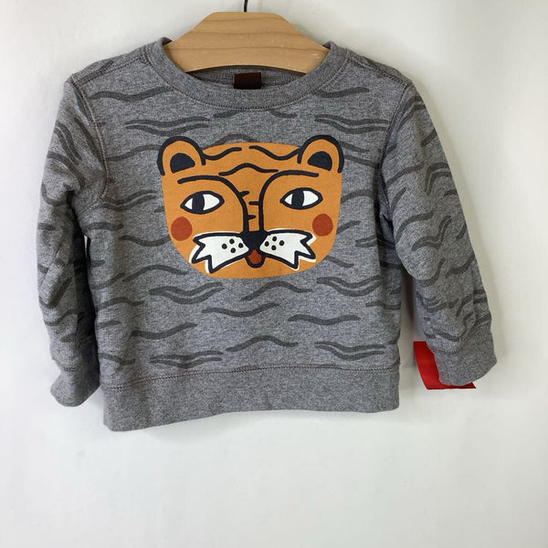 Size 6-9m: Tea Collection Grey Orange Tiger Face Pullover Sweatshirt