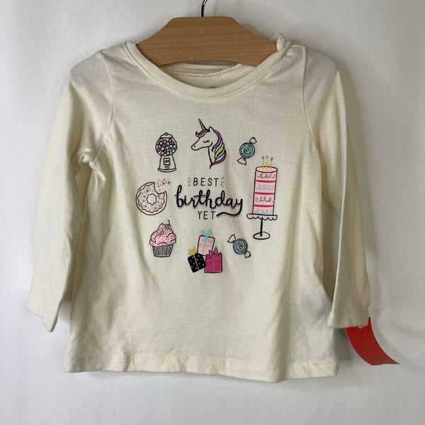 Size 12-18m: Gap Creme 'Best Birthday Yet' Unicorn/Candy/Cake Long Sleeve Shirt