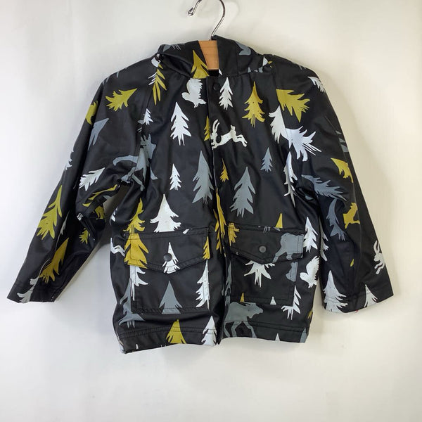 Size 3: Black Grey/White/Green Trees & Bears Lined Rain Coat