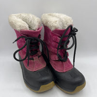 Size 10: Lands' End Pink Faux Fur Lace-up Snow Boots