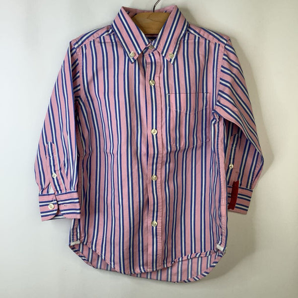 Size 4-5: Gap Pink/Periwinkle/White Pin Striped Collard Button-up Long Sleeve Shirtf