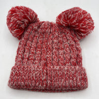 Size L: C.C Red/White Crochet Beanie W/Pom Poms