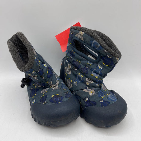 Size 8: Bogs Dark Blue/Owl Print Insulated Toggle Strap Rain Boots