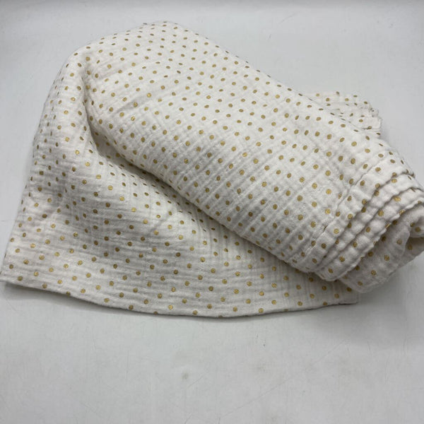 Pottery Barn Kids White Gold Polk-a-Dot Baby Swaddle Blanket