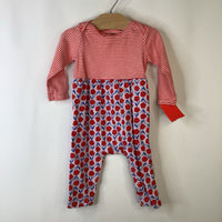 Size 3-6m: Tea Collection Red & White Striped Floral Long Sleeve Long Romper