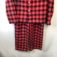 Size 14: Lands' End Red/Black/Green Plaid Collard Button-up Long Sleeve 2pc PJs