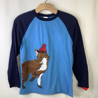 Size 12 (150): Hanna Andersson Two-Tone Blue Fox in Hat Long Sleeve Shirt