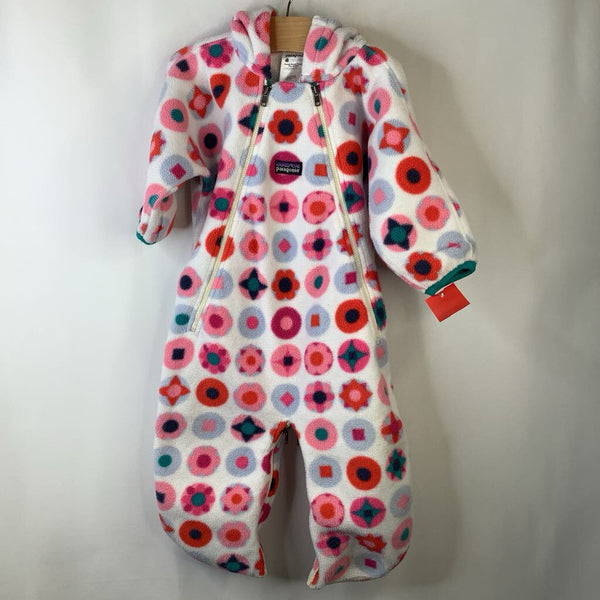 Size 12m: Patagonia White Blue/Pink Floral/Shapes Hooded Footed Fleece Bunting