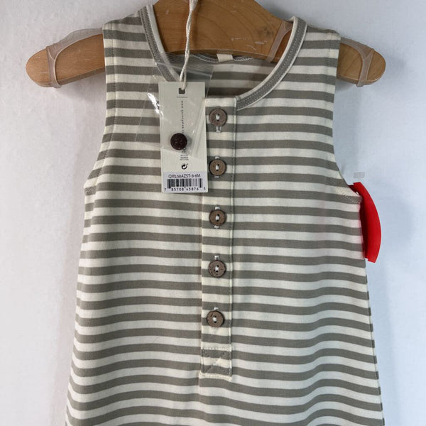 Size 3-6m: Quincy Mae Grey White Striped Tank Romper NEW w/Tags