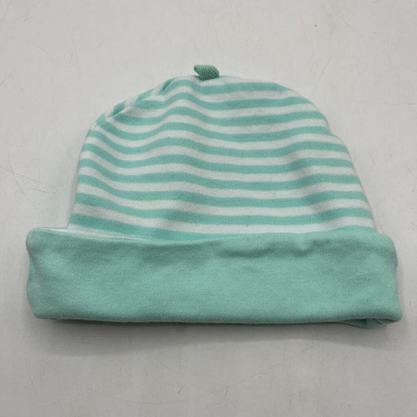 Size NB: Light Green and White Striped Baby Hat