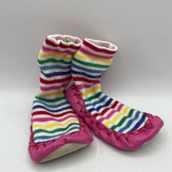 Size 7-9: Hanna Anderson Pink/Colorful Stripes Slipper Socks