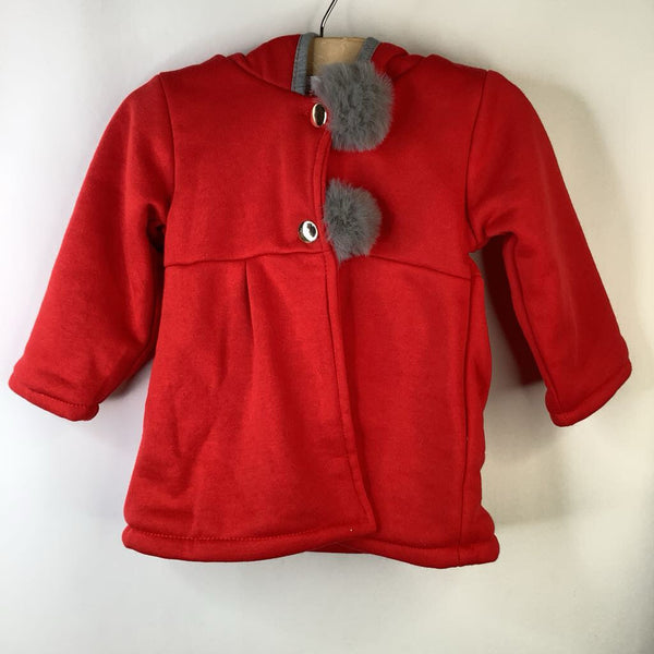 Size 3: ZBParadise Red /Grey Button-Up Hoodie W/Pom Poms-NEW W/Tag