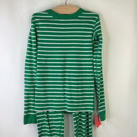 Size 10 (140): Hanna Andersson Green White Striped 2pc Pjs