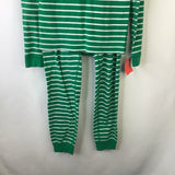 Size 10 (140): Hanna Andersson Green White Striped 2pc Pjs