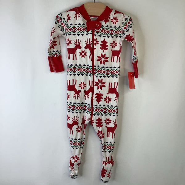 Size 3-6m (70): Hanna Andersson Red Reindeer Holiday 1pc Footy Pjs