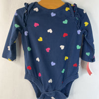 Size 3-6m: Gap Blue Rainbow Hearts Long Sleeve Onesie