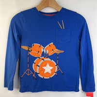 Size 8-9: Mini Boden Blue Orange Drum Set Long Sleeve Shirt