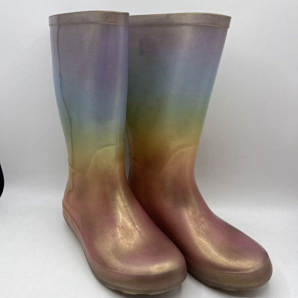 Size 2Y: Shimmery Pink Rainbow Rain Boots