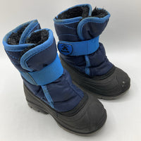 Size 7: Kamik Navy/Black Faux Fur Trim Velcro Snow Boots