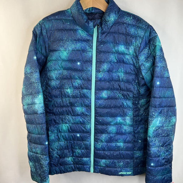 Size 14-16: Lands' End Blue/Green Galaxy Print Poly Fill Puffer Coat