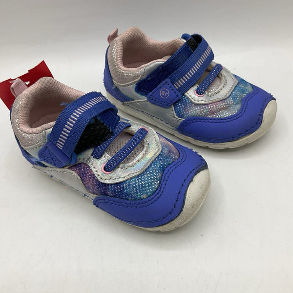 Size 5.5: Stride Rite Blue/Pink/Silver Sparkle Print Velcro Strap Sneakers\