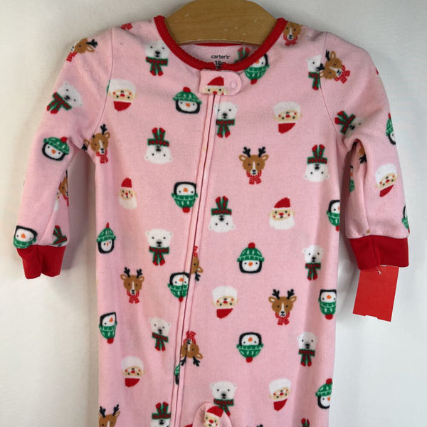 Size 18m: Carter's Pink/Colorful North Pole Friends 1pc Fleece Holiday PJs