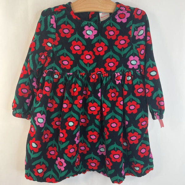 Size 4 (100): Hanna Andersson Black Red Flowers Corduroy Long Sleeve Dress