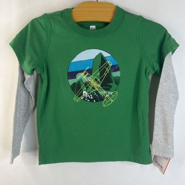 Size 2: Tea Green/Grey Fighter Jet Long Sleeve