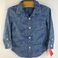 Size 2: Gap Blue Dinos Chambray Button-Up Shirt