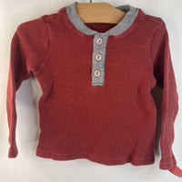 Size 2: Tea Red/Grey Waffle Texture Long Sleeve Henley Shirt