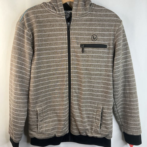 Size 14: Shawn White Taupe Striped Fleece Lined Zip-up Hoodie