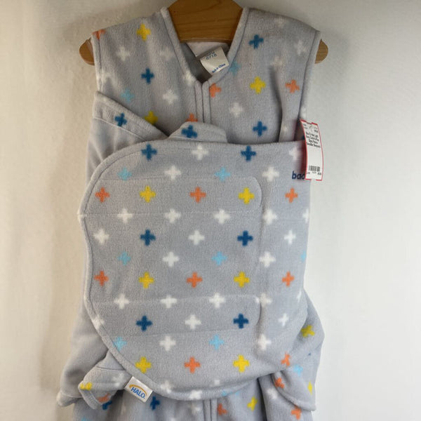 Size S: Halo Light Grey Colorful Plus Signs Fleece Swaddle Sleepsack