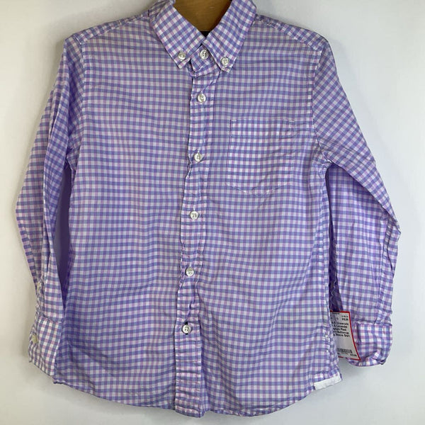 Size 4-5: Crewcuts Lilac & Lavender Gingham Plaid Collard Button-up Long Sleeve Shirt