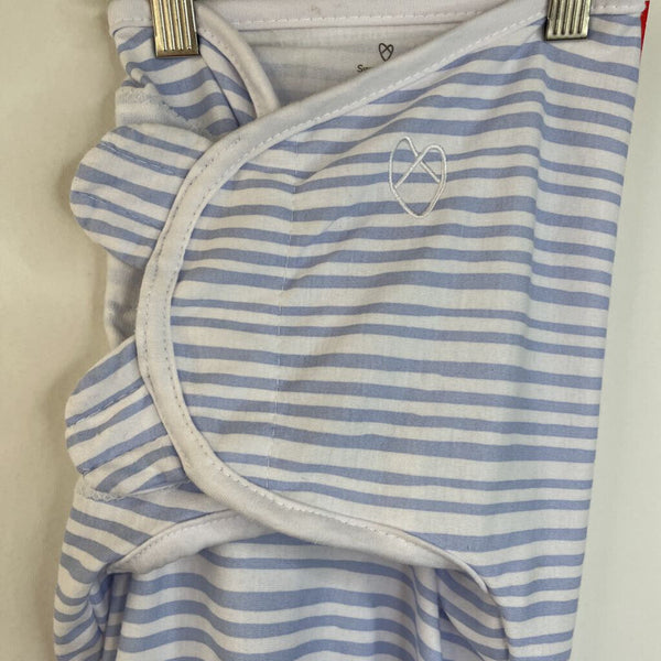 Size S: SwaddleMe Light Blue & White Striped Swaddle Sleepsack