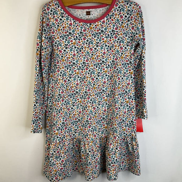 Size 6: Tea Collection White Colorful Flowers Long Sleeve Dress