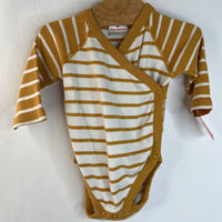 Size 0-3m (50): Hanna Andersson Mustard Yellow & White Striped Wrap Long Sleeve Onesie