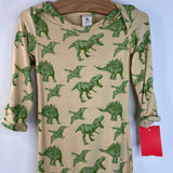 Size 3-6m: Kate Quinn Organics Yellow Green Dinosaurs Footed Long Sleeve Romper